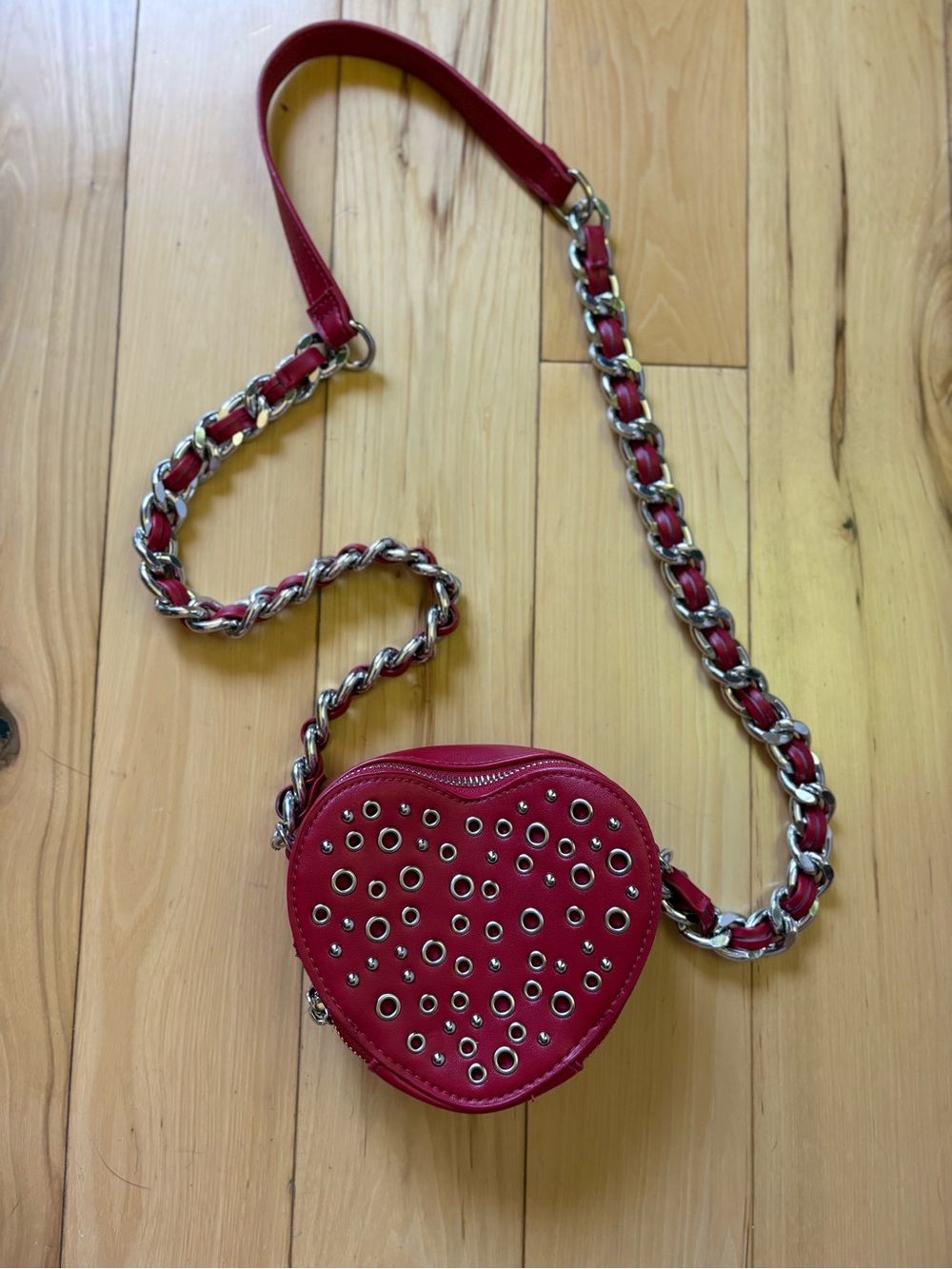 Steve Madden Red Heart Crossbody Bag with Grommet Detail